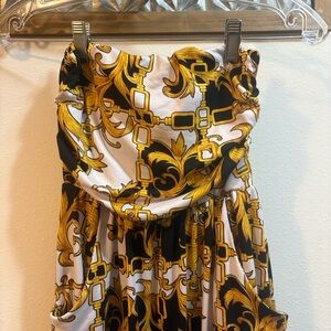 Misses Elegant Gold and Black Maxi Long Skirt with Elastic Waist